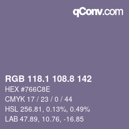 カラーコード: RGB 118.1 108.8 142 | qconv.com