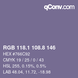 カラーコード: RGB 118.1 108.8 146 | qconv.com