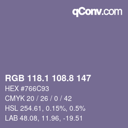 カラーコード: RGB 118.1 108.8 147 | qconv.com