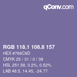 カラーコード: RGB 118.1 108.8 157 | qconv.com