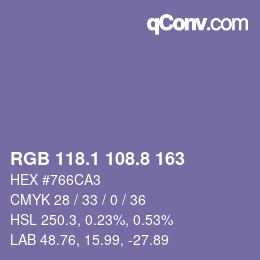 Farbcode: RGB 118.1 108.8 163 | qconv.com