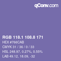カラーコード: RGB 118.1 108.8 171 | qconv.com