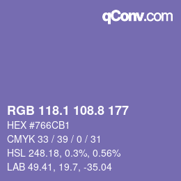 カラーコード: RGB 118.1 108.8 177 | qconv.com