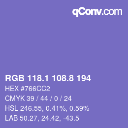 カラーコード: RGB 118.1 108.8 194 | qconv.com