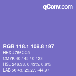カラーコード: RGB 118.1 108.8 197 | qconv.com