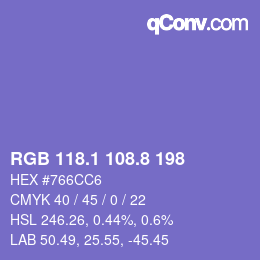 カラーコード: RGB 118.1 108.8 198 | qconv.com