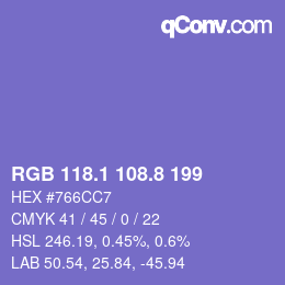 カラーコード: RGB 118.1 108.8 199 | qconv.com