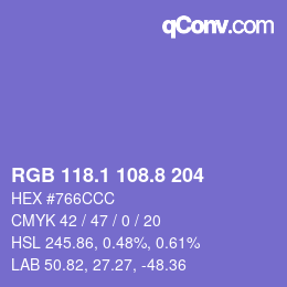 カラーコード: RGB 118.1 108.8 204 | qconv.com