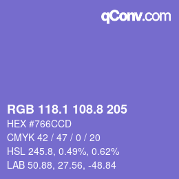 カラーコード: RGB 118.1 108.8 205 | qconv.com