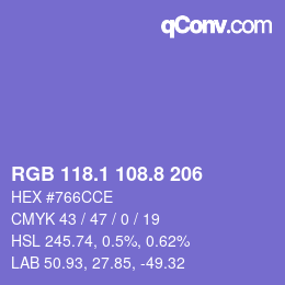 カラーコード: RGB 118.1 108.8 206 | qconv.com