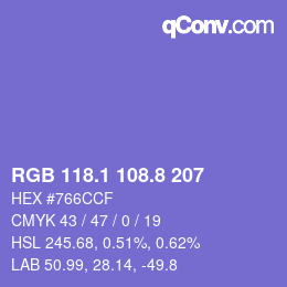 カラーコード: RGB 118.1 108.8 207 | qconv.com