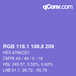 カラーコード: RGB 118.1 108.8 209 | qconv.com