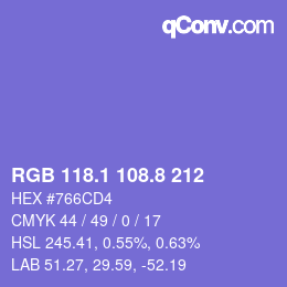 カラーコード: RGB 118.1 108.8 212 | qconv.com