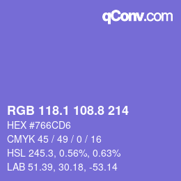カラーコード: RGB 118.1 108.8 214 | qconv.com