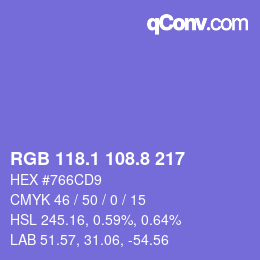 カラーコード: RGB 118.1 108.8 217 | qconv.com