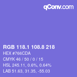 カラーコード: RGB 118.1 108.8 218 | qconv.com