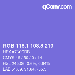 カラーコード: RGB 118.1 108.8 219 | qconv.com