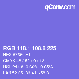 カラーコード: RGB 118.1 108.8 225 | qconv.com