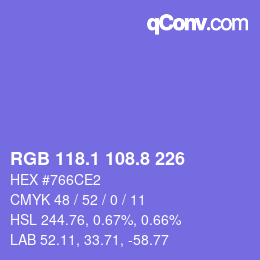 カラーコード: RGB 118.1 108.8 226 | qconv.com