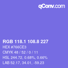 カラーコード: RGB 118.1 108.8 227 | qconv.com