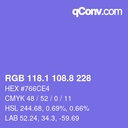 カラーコード: RGB 118.1 108.8 228 | qconv.com