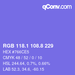 カラーコード: RGB 118.1 108.8 229 | qconv.com