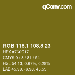 Color code: RGB 118.1 108.8 23 | qconv.com