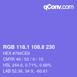 カラーコード: RGB 118.1 108.8 230 | qconv.com
