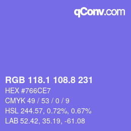 カラーコード: RGB 118.1 108.8 231 | qconv.com