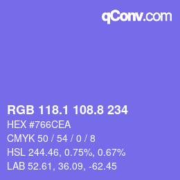 カラーコード: RGB 118.1 108.8 234 | qconv.com