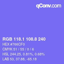 カラーコード: RGB 118.1 108.8 240 | qconv.com