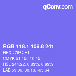 カラーコード: RGB 118.1 108.8 241 | qconv.com