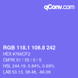 カラーコード: RGB 118.1 108.8 242 | qconv.com