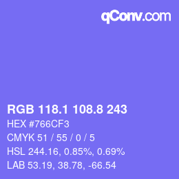 カラーコード: RGB 118.1 108.8 243 | qconv.com