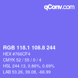 カラーコード: RGB 118.1 108.8 244 | qconv.com