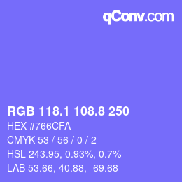 カラーコード: RGB 118.1 108.8 250 | qconv.com