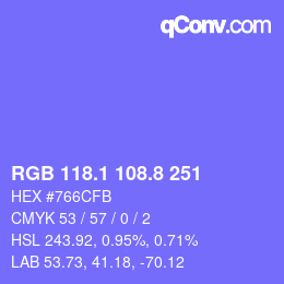 カラーコード: RGB 118.1 108.8 251 | qconv.com