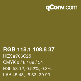 Color code: RGB 118.1 108.8 37 | qconv.com