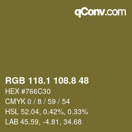Color code: RGB 118.1 108.8 48 | qconv.com