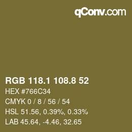 カラーコード: RGB 118.1 108.8 52 | qconv.com