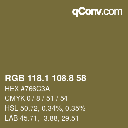 Color code: RGB 118.1 108.8 58 | qconv.com