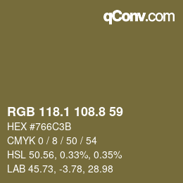 Color code: RGB 118.1 108.8 59 | qconv.com