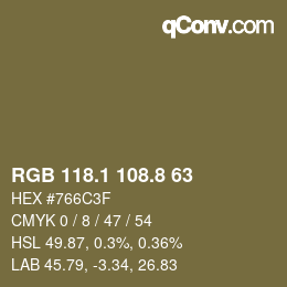 Color code: RGB 118.1 108.8 63 | qconv.com