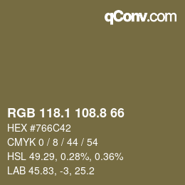 Color code: RGB 118.1 108.8 66 | qconv.com