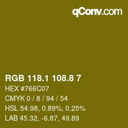 カラーコード: RGB 118.1 108.8 7 | qconv.com