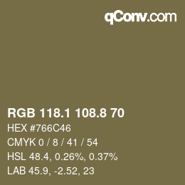 Color code: RGB 118.1 108.8 70 | qconv.com