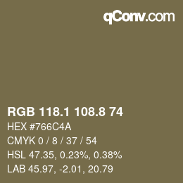 カラーコード: RGB 118.1 108.8 74 | qconv.com