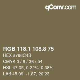 Color code: RGB 118.1 108.8 75 | qconv.com