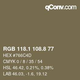 Color code: RGB 118.1 108.8 77 | qconv.com