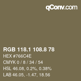 Color code: RGB 118.1 108.8 78 | qconv.com